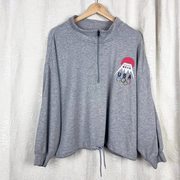 Team USA Tokyo 2020 Summer Olympics Quarter Zip sweatshirt knit pullover slouchy - Picture 1 of 8